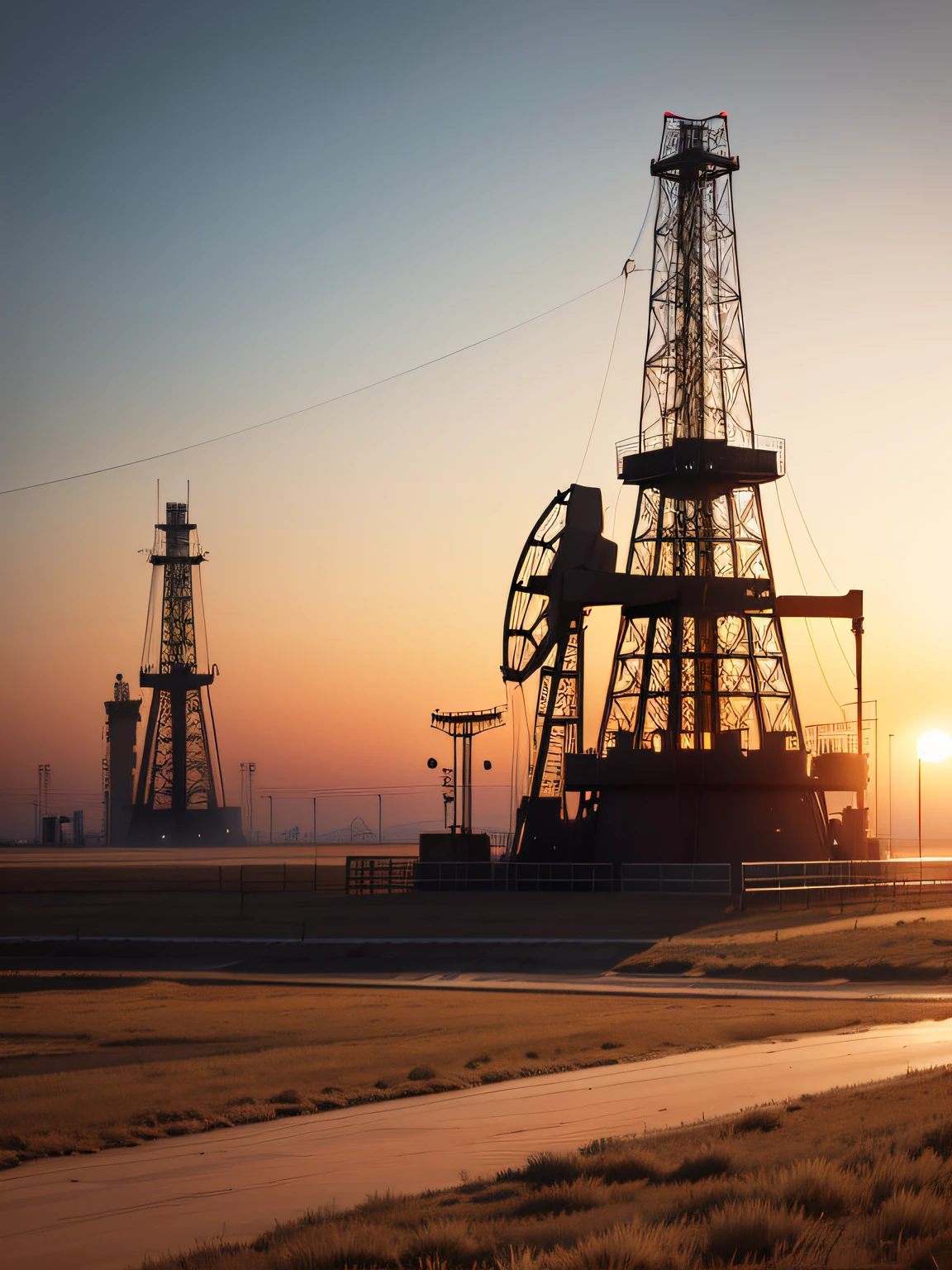 Oil Rigs in Texas, Oil field in the steppe, Extract oil