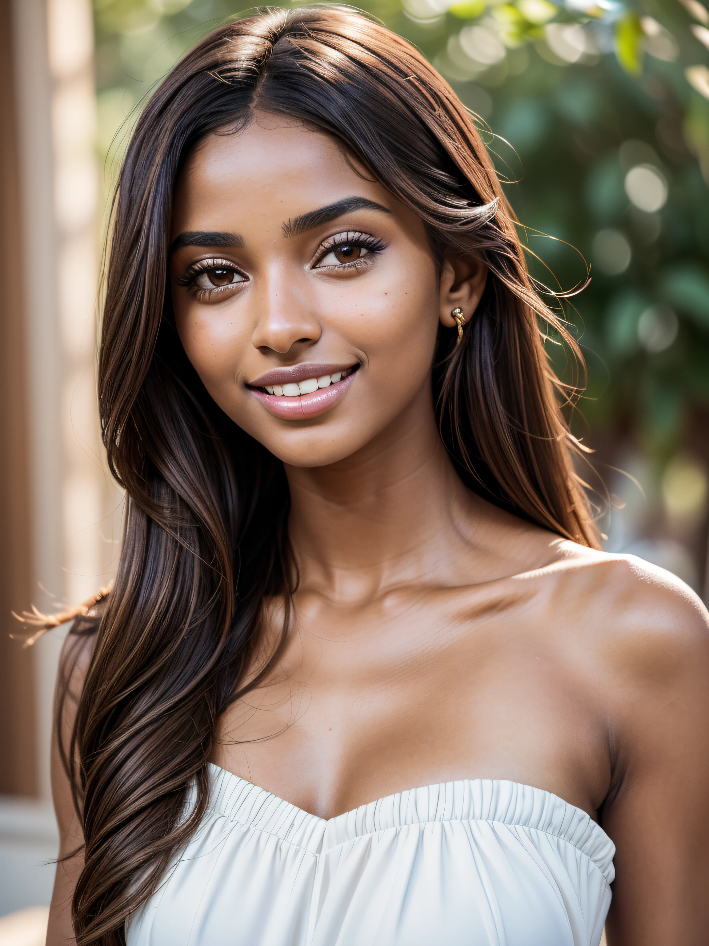 ((Masterpiece)), ((Realistic)), 8K, (Beautiful+attractive+{clean skin}+(feminine)+(cute)+(most beautiful woman)), extremely beautiful, ((dark+brown Somali (young) woman)), inspired by young Jessica Andrea 2017:0.3, 18 years, (perfect brown+walnut eyes), (black straight hair), (thin nose-bridge nose), (thin nose-tip nose), (thin nostril nose), ((most beautiful european nose)), (round beautiful ((feminine)) {Ana de Armas 2022:0.4} cheeks)), (most beautiful smile), body_looking_at_viewer:1.5, looking_at_viewer:1.5, white_backdrop:1, wearing a strapless_green_string_bikini
