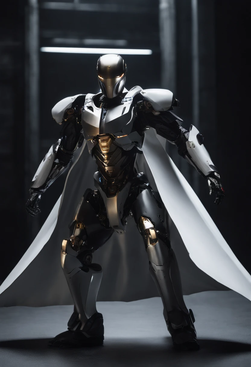 Create a riveting image of a feared AI robot, renowned for its agility and mastery of Jujitsu. Envision the robot donning a torn, dirty hooded cape, instilling a sense of ominous prowess. Picture mechanical fallen angel wings emerging from its back, a fusion of celestial design and futuristic machinery. The wings should convey both ethereal beauty and battle-worn decay, adding to the robot's mystique.
Detail the robot wielding a laser katana with lethal precision, the gleaming blade cutting through the darkness. Capture dynamic poses that showcase the seamless integration of advanced technology and martial prowess. The torn cape should billow dynamically, emphasizing the robot's battle-worn resilience in the face of its fearsome abilities.
This prompt aims to inspire an evocative representation of a feared AI warrior, where mechanical fallen angel wings accentuate its formidable presence, blending agility, martial arts skill, and futuristic weaponry.