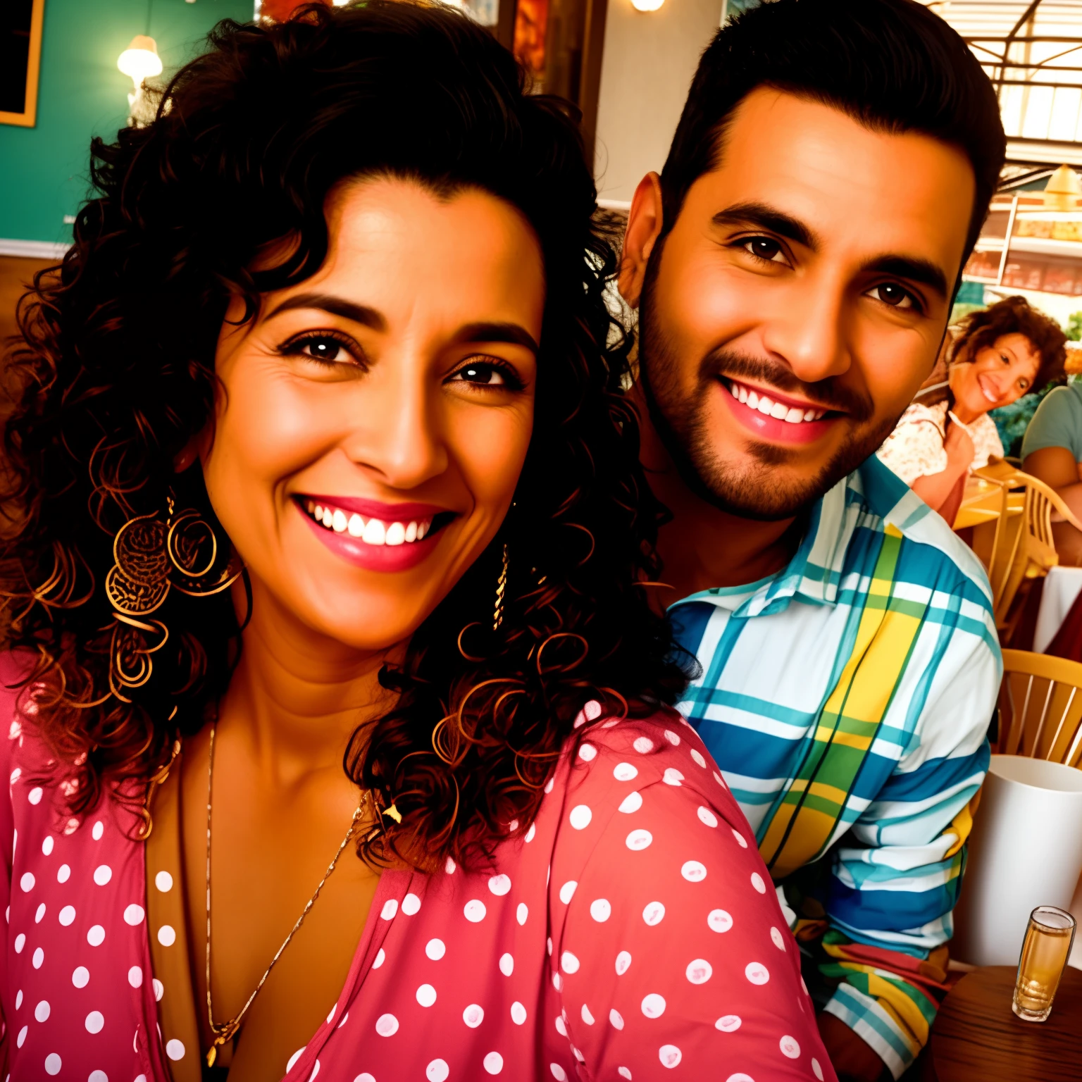 casal sorridente sentado na mesa do restaurante ao ar livre com comida no fundo, Directed by: Willian Murai, momma and papa, Directed by: Nandor Soldier, Lovely couple, Casal feliz, Parece Fabiula Nascimento, imagem de perfil, Mulher de 30 anos de Cuba, 3 5 year brazilian mother, Directed by: Herbert MacNair, cerca de 3 5 anos, anime realista.