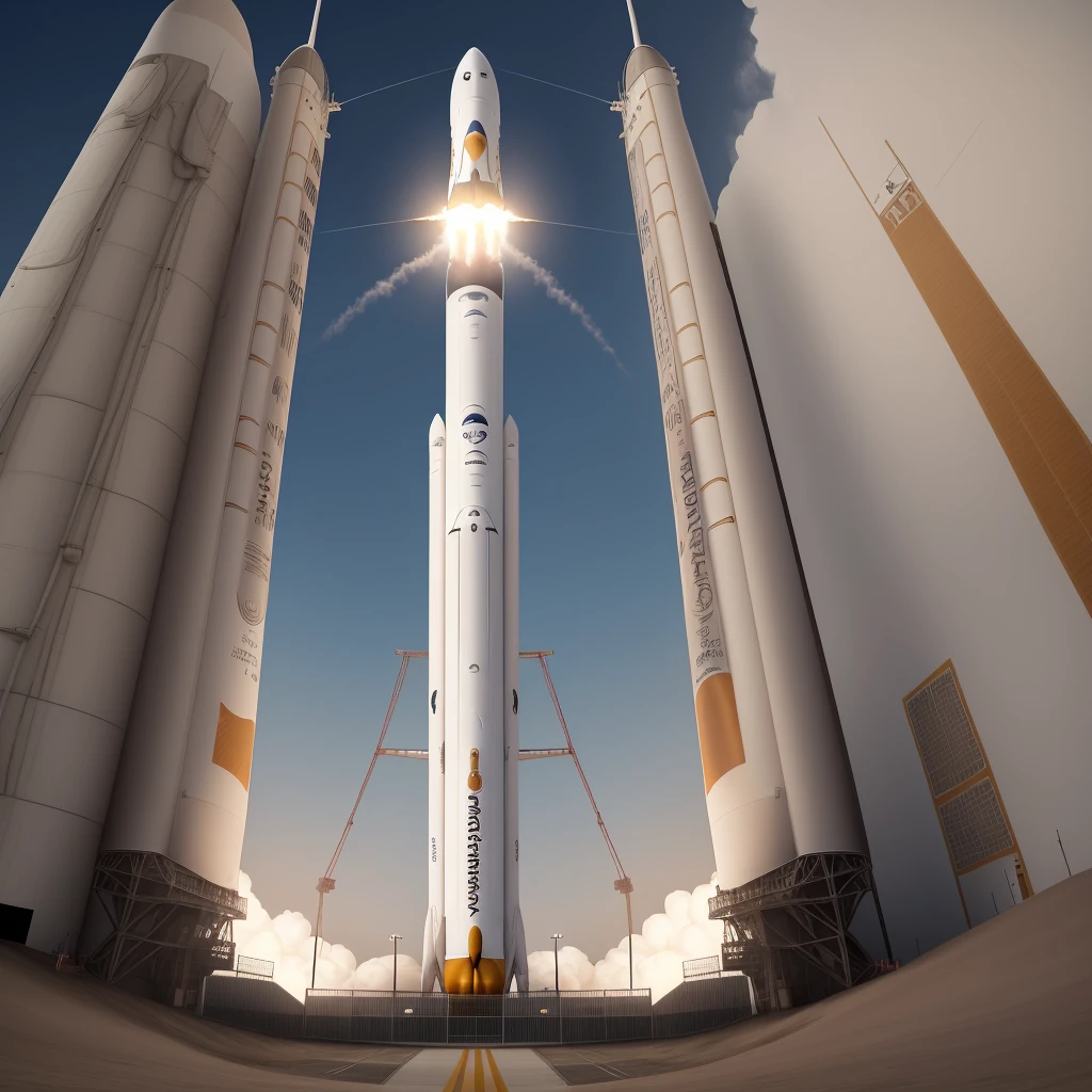 Generate images of a reusable booster rocket, at the top of the rocket have a separated section that has two affordable, enclosed cylinder rotor blades that folds in and out when landing, at the bottom of the rocket have a section for set of landing legs that are incorporated into a thin light structure that project downward when the rocket is landing, 4K, 8k, high resolution image, warming colors, reusable rocket, reusable rocket landing, SpaceX falcon 9 clone rocket, detailed rocket, missile shape like rocket,