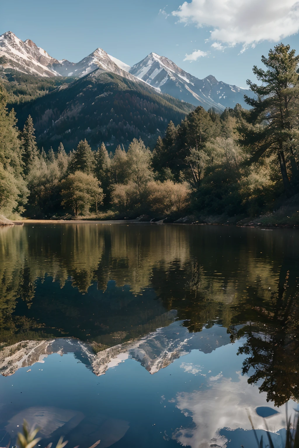Photo of the landscape of a mountain lake,
clear water,
Very detailed, photo-realistic, Ultra-realistic photo, 8k, UHD, DLSR, soft-lighting, reflection, DLSR, hiquality, film grains, Fujifilm XT3, (tmasterpiece, panoramic),