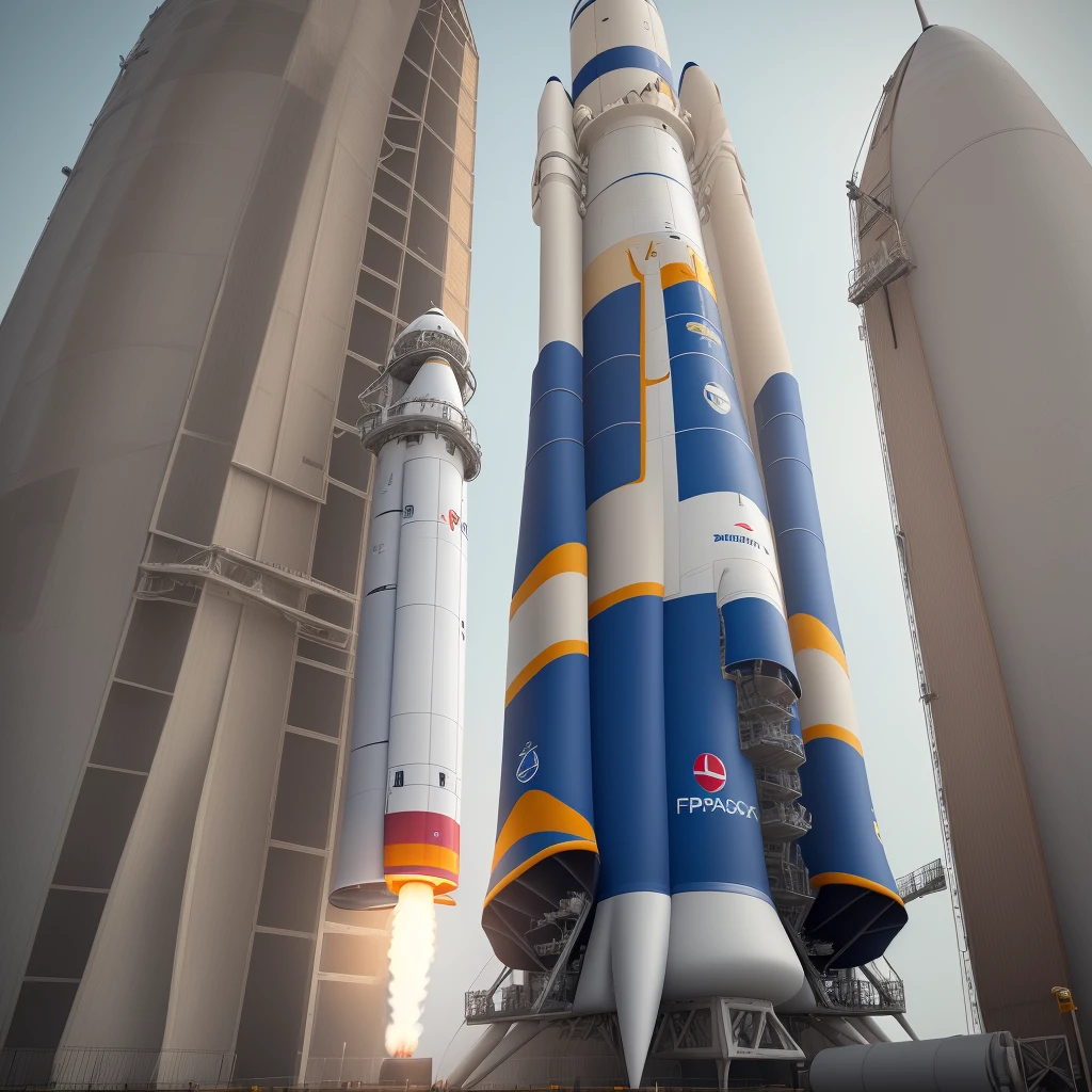 Generate images of a reusable booster rocket, at the top of the rocket have a separated section that has two affordable, enclosed cylinder rotor blades that folds in and out when landing, at the bottom of the rocket have a section for set of landing legs that are incorporated into a thin light structure that project downward when the rocket is landing, 4K, 8k, high resolution image, warming colors, reusable rocket, reusable rocket landing, SpaceX falcon 9 clone rocket, detailed rocket, missile shape like rocket,