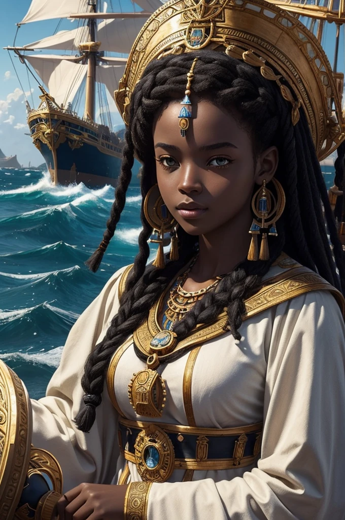 Create an AI masterpiece that captures the spirit of the ancient black African Carthaginian naval fleet, focusing on the intricate design of their ships and naval battles