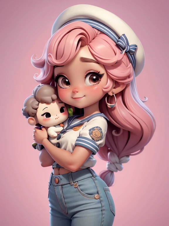 Create a series of cute baby chibi afro style afro dolls with a cute sailor theme, each with lots of detail and in an 8K resolution. All dolls should follow the same solid background pattern and be complete in the image, mostrando o (corpo inteiro, incluindo as pernas: 1.5)
Boneca Mini marinheiro: afro, Seus olhos devem ser grandes e expressivos, with long eyelashes and rosy cheeks. Sorriso delicado e branco. Marina deve estar vestida com uma camisa, Camiseta, trousers and an ornate sailor's hat. She must hold navigation accessories. Certifique-se de adicionar detalhes nas roupas, such as buttons and pockets, sapato bonito
Certifique-se de adicionar sombras, texturas e detalhes nos cabelos, roupas, Sailor utensils, to make them even more adorable and charming.