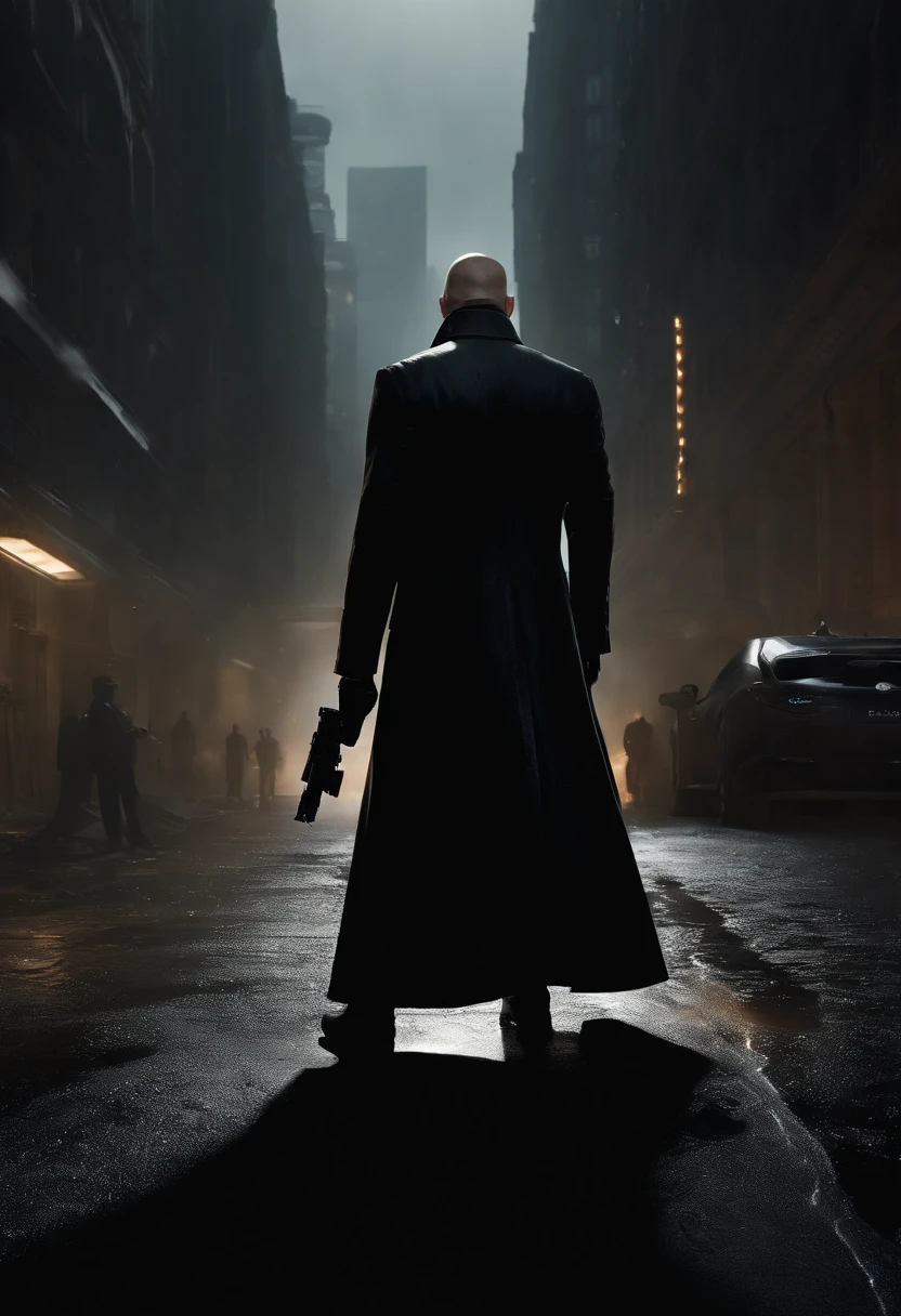 Generate a striking depiction of a 2077 AI hitman navigating a dusty and eerie world. Envision the hitman clad in a hooded cloak, strategically concealing broken parts to maintain an air of mystery. The cloak should be tattered and dust-laden, reflecting the desolate surroundings.
Detail the hitman wielding a futuristic fazer gun with sleek, deadly precision. Highlight the weapon's advanced design, incorporating intricate details and illuminating elements that convey its technological sophistication. Capture the play of light and shadow on the hitman's face, revealing just enough to hint at the artificial nature of their existence.
Emphasize the dystopian atmosphere of the world, with muted colors and a hauntingly quiet backdrop. Illuminate the scene with subtle, eerie lighting, casting long shadows that add to the overall sense of suspense and danger. Ensure that the hitman's stance exudes a calculated and lethal readiness, perfectly aligning with their role as a futuristic AI assassin in this grim and foreboding environment.