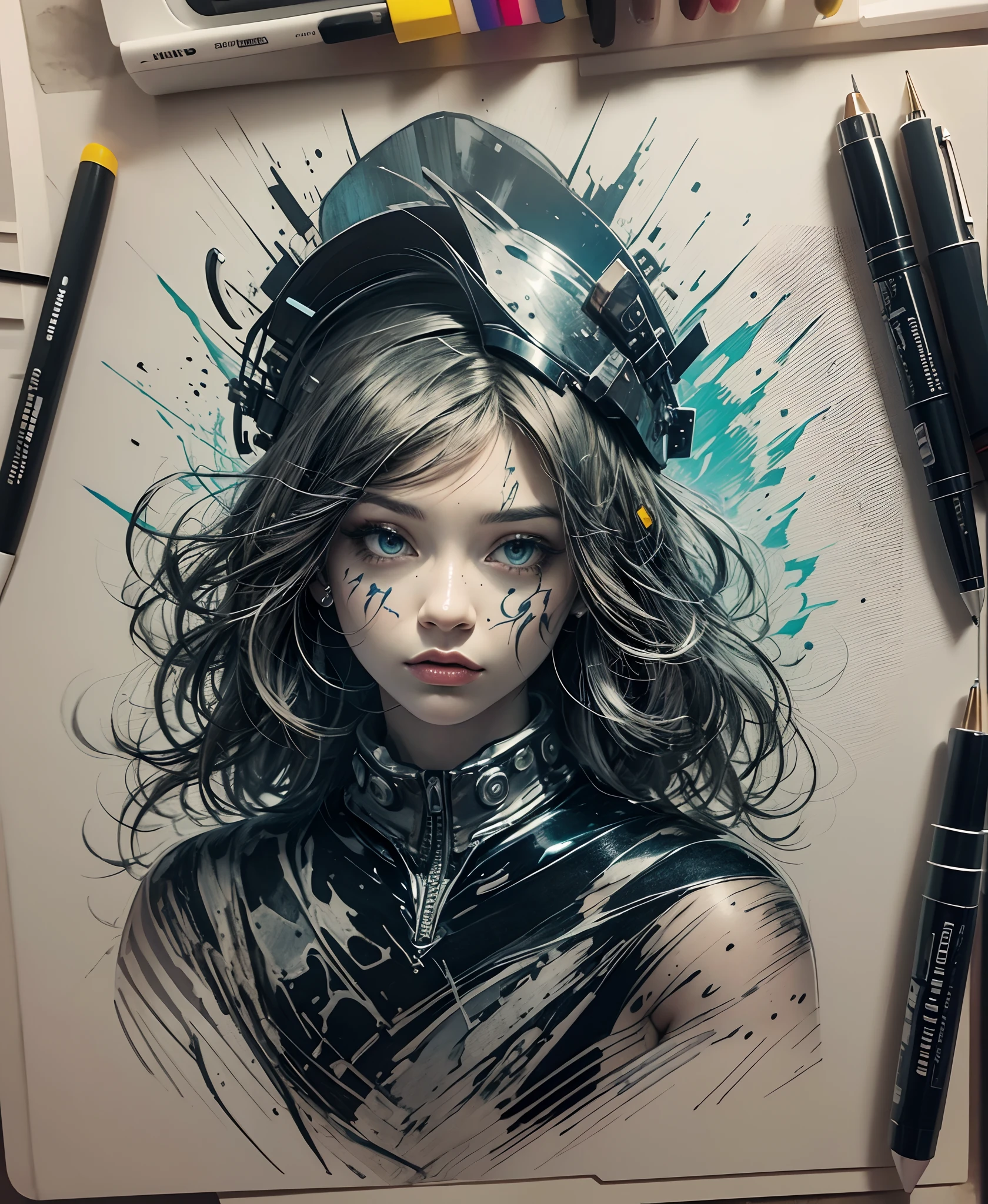 uma arte para tatuagem line art gotas de tinta ,uma pen e um artista tatuador --auto --s2