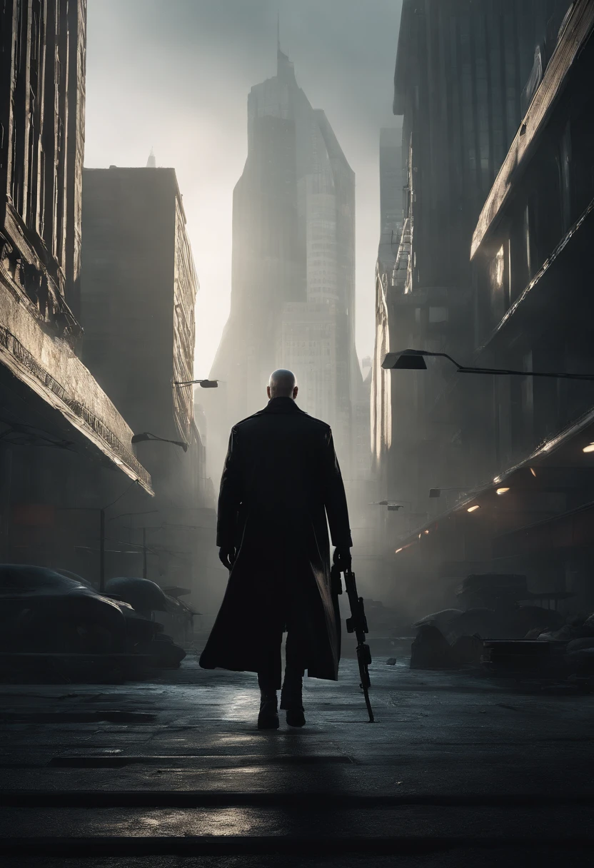 Generate a striking depiction of a 2077 AI hitman navigating a dusty and eerie world. Envision the hitman clad in a hooded cloak, strategically concealing broken parts to maintain an air of mystery. The cloak should be tattered and dust-laden, reflecting the desolate surroundings.
Detail the hitman wielding a futuristic fazer gun with sleek, deadly precision. Highlight the weapon's advanced design, incorporating intricate details and illuminating elements that convey its technological sophistication. Capture the play of light and shadow on the hitman's face, revealing just enough to hint at the artificial nature of their existence.
Emphasize the dystopian atmosphere of the world, with muted colors and a hauntingly quiet backdrop. Illuminate the scene with subtle, eerie lighting, casting long shadows that add to the overall sense of suspense and danger. Ensure that the hitman's stance exudes a calculated and lethal readiness, perfectly aligning with their role as a futuristic AI assassin in this grim and foreboding environment.