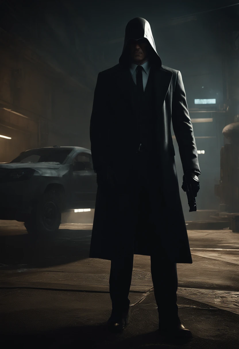 Generate a striking depiction of a 2077 AI hitman navigating a dusty and eerie world. Envision the hitman clad in a hooded cloak, strategically concealing broken parts to maintain an air of mystery. The cloak should be tattered and dust-laden, reflecting the desolate surroundings.
Detail the hitman wielding a futuristic fazer gun with sleek, deadly precision. Highlight the weapon's advanced design, incorporating intricate details and illuminating elements that convey its technological sophistication. Capture the play of light and shadow on the hitman's face, revealing just enough to hint at the artificial nature of their existence.
Emphasize the dystopian atmosphere of the world, with muted colors and a hauntingly quiet backdrop. Illuminate the scene with subtle, eerie lighting, casting long shadows that add to the overall sense of suspense and danger. Ensure that the hitman's stance exudes a calculated and lethal readiness, perfectly aligning with their role as a futuristic AI assassin in this grim and foreboding environment.