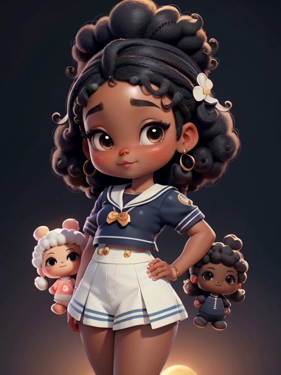 Create a Series of Cute Afro Dolls, Baby Afro Chibi Style with a Cute Sailor Theme, each with lots of detail and in an 8K resolution. All dolls should follow the same solid background pattern and be complete in the image, mostrando o (corpo inteiro, incluindo as pernas: 1.5), pele negra

certifique-se de adicionar sombras, texturas e detalhes nos cabelos, roupas, to make them even more adorable and charming.