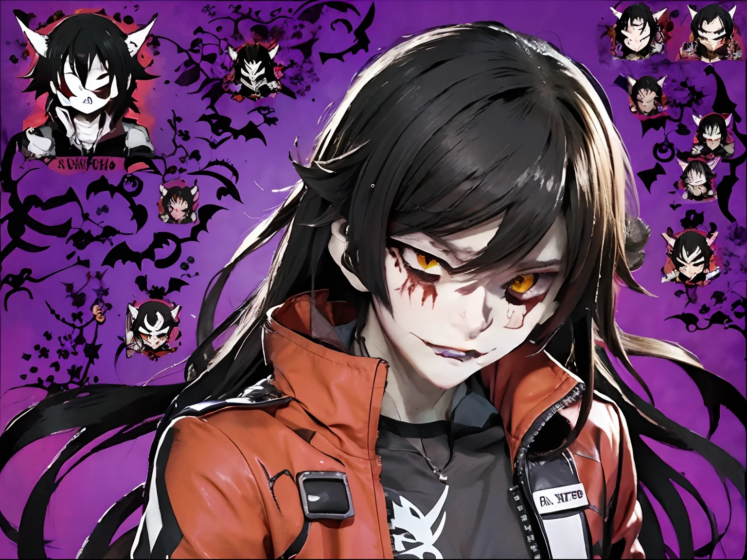 anime character with yellow eyes and a red jacket, portrait gapmoe yandere grimdark, his eyes are bleeding intense, persona 5 art style wlop, male anime character, young anime man, handsome guy in demon slayer art, inspired by Yamagata Hiro, anime boy, shalltear bloodfallen, shigenori soejima illustration, okata kazuto, yellow eyes, bats flying