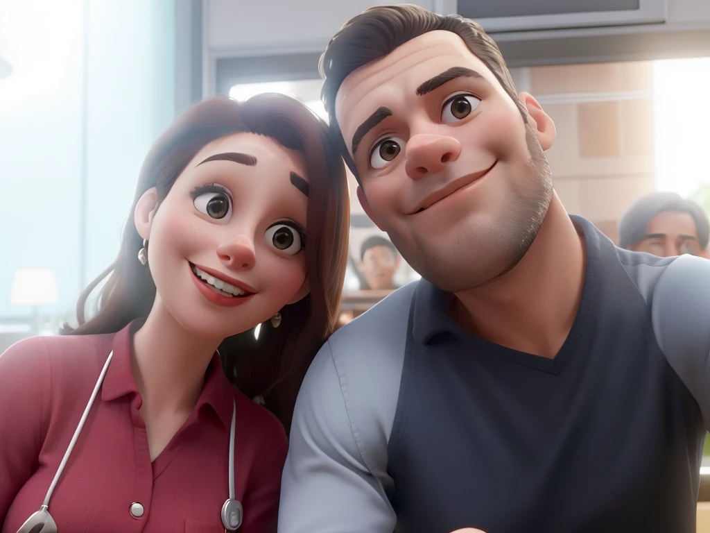 A imagem mostra um homem e uma mulher sentados um ao lado do outro, Eles parecem estar aproveitando o tempo juntos, possibly listen to music or watch a video. The woman is on the left side of the image, While the man is on the right. They're both smiling, indicating a friendly and positive atmosphere between them.