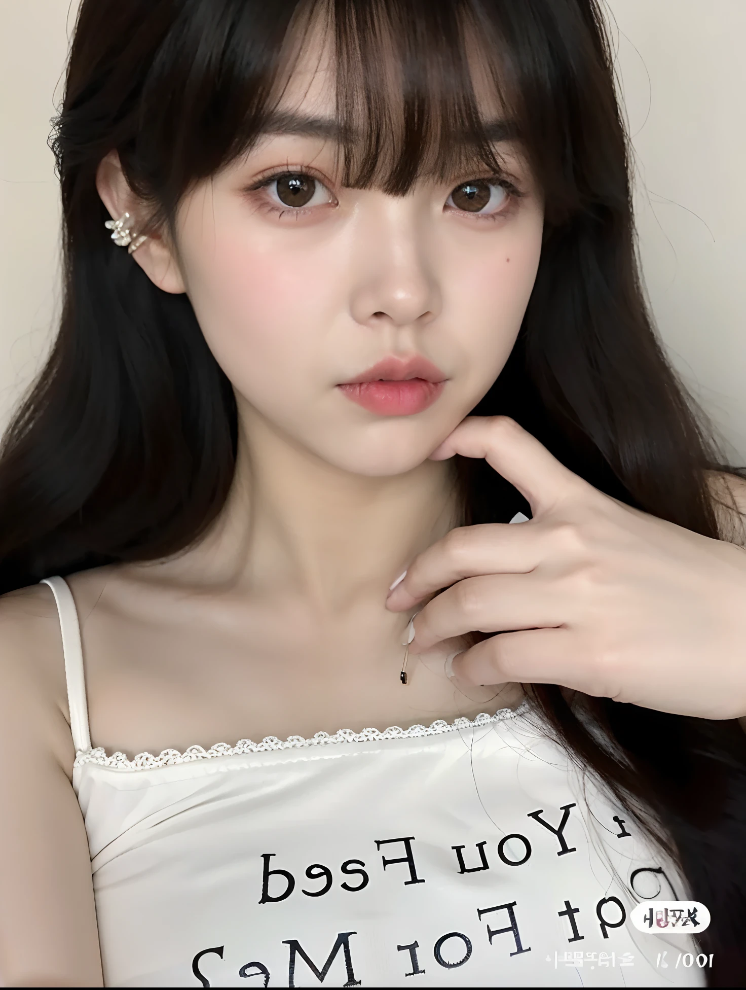 mix 4, (8K, Raw photo, best image quality, masterpiece: 1.45), (genuine, photogenuineistic、photogenuineistic:1.37、1080.1), 一人のgirl、cute、darkness、Wet、professional lighting、photon mapping、Physically based rendering、gradient black hair、long curly hair、good looking、girl、 highest quality photos, High resolution, 47p, (cute face), (Detailed facial description)、(Detailed Hand Explanation), (masterpiece), (Detailed CG), extreme light and shadow, masterpiece, Rich details, (detailed facial features), (best image qualityの紴), (masterpiece), (fine eyes), look at the camera, thin clavicle, (condescending expression)、, super detailed face, lip details, fine eyes, double eyelid ,5 old 、korean littl:1.8、no makeup、full body image、ponytail、real human being