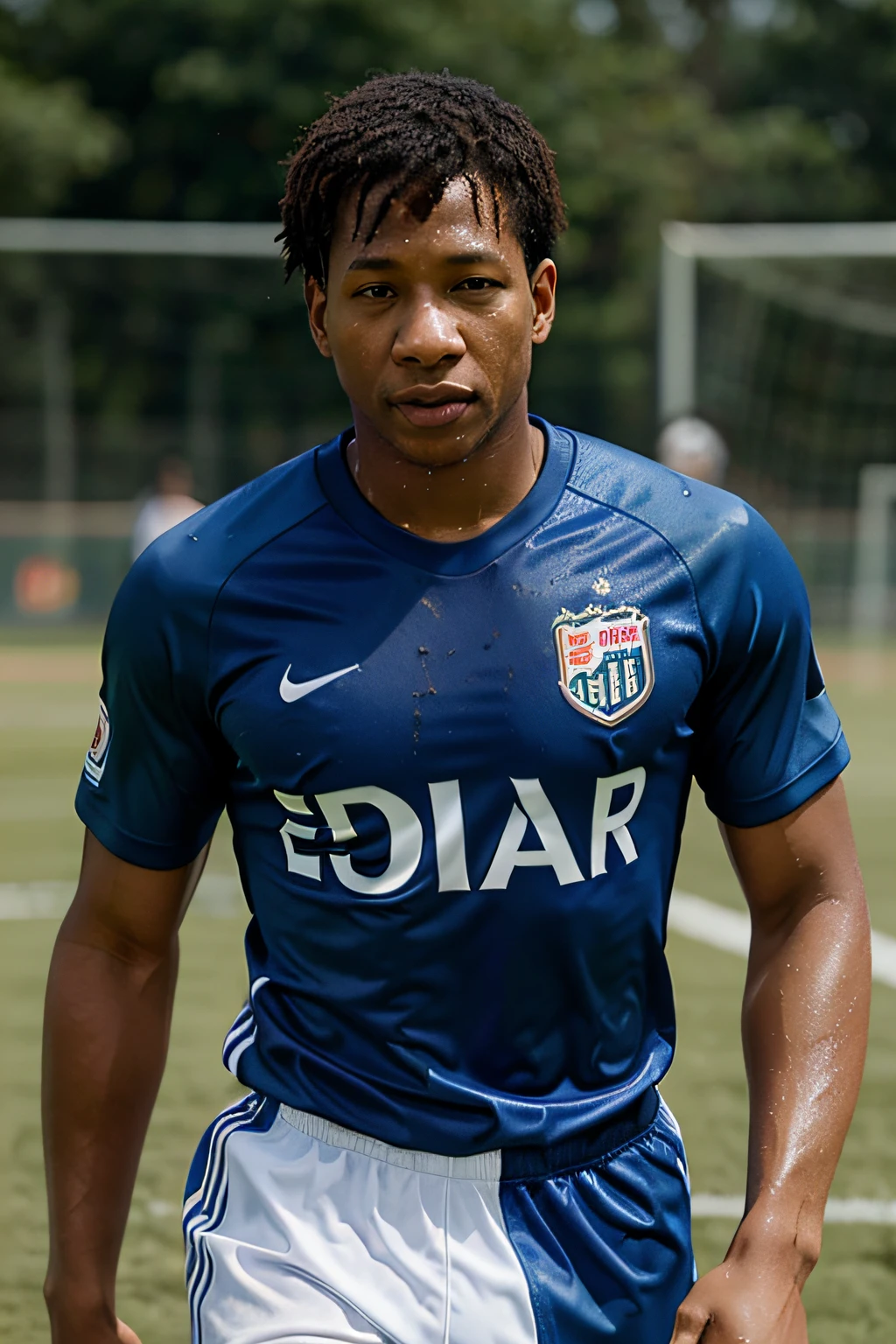 Jonathan Majors in wet soccer kit