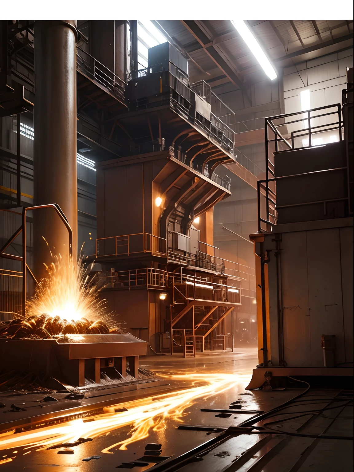 Molten Metal Plant in Factory Floor, Steel Foundry, Molten Iron Casting, Industrial Metal Production
