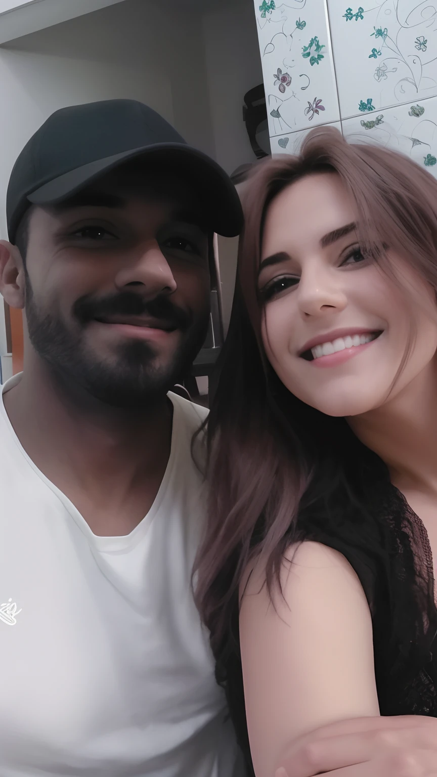 casal sorridente posando para uma foto em uma cozinha, foto de perfil, foto do perfil, imagem de perfil, Casal feliz.