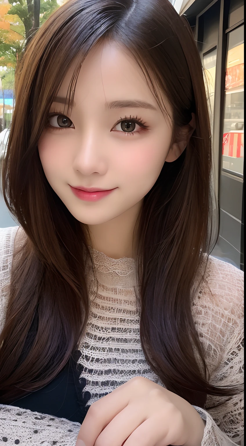 masutepiece, Best Quality, Illustration, Ultra-detailed, finely detail, hight resolution, 8K Wallpaper, Perfect dynamic composition, Beautiful detailed eyes, Women's Fashion Autumn Clothes,Medium Hair,Small breasts natural color lip, Bold sexy poses,Smile,Harajuku、20 years girl、Cute、Sexy shot looking at camera