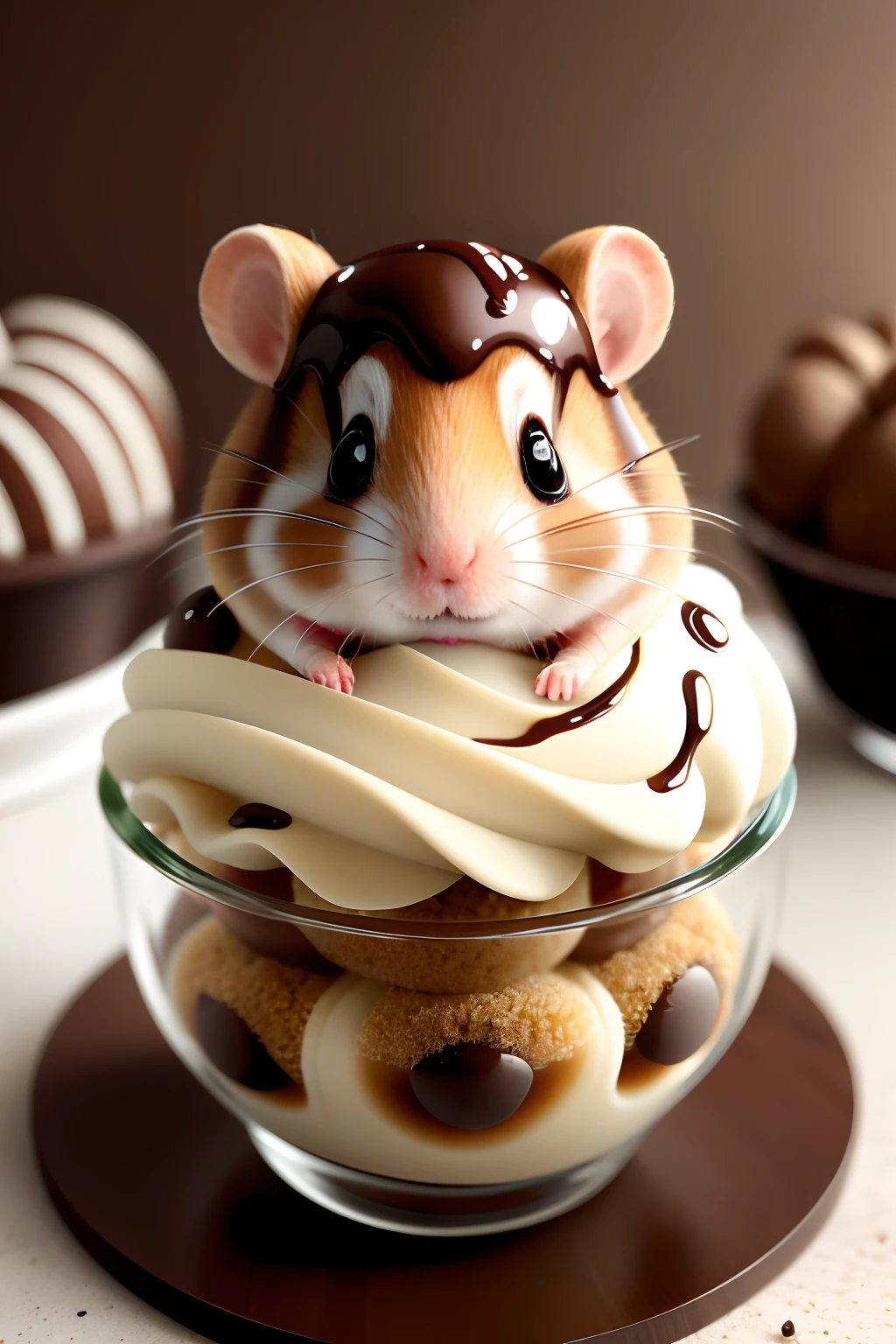 GelatoStyle hamster, closeup shot, chocolate, cute
