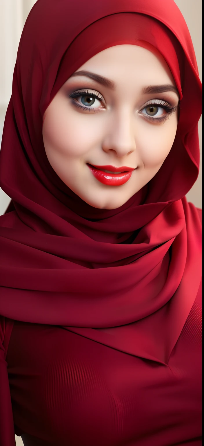 beautiful woman hijab, red lips, sexy, red and burple