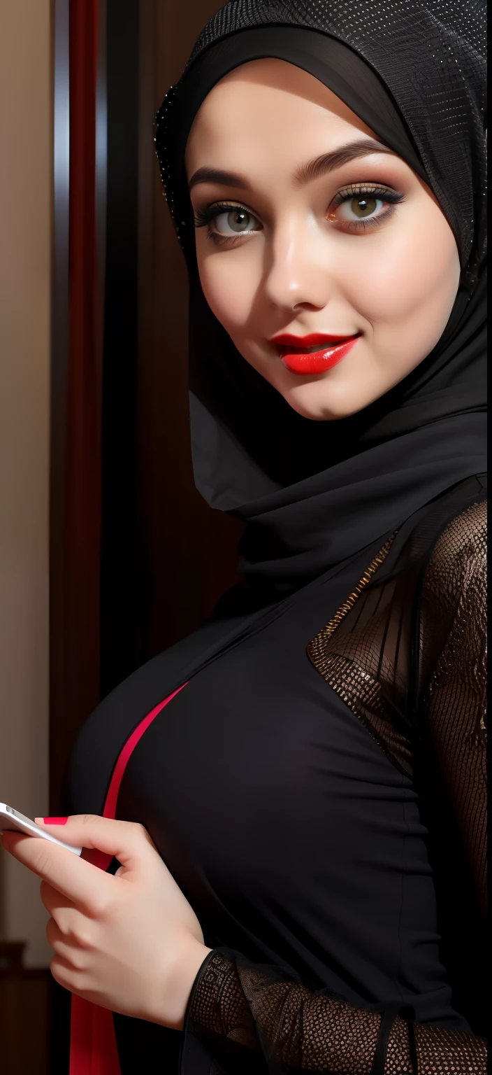 beautiful woman hijab, red lips, sexy