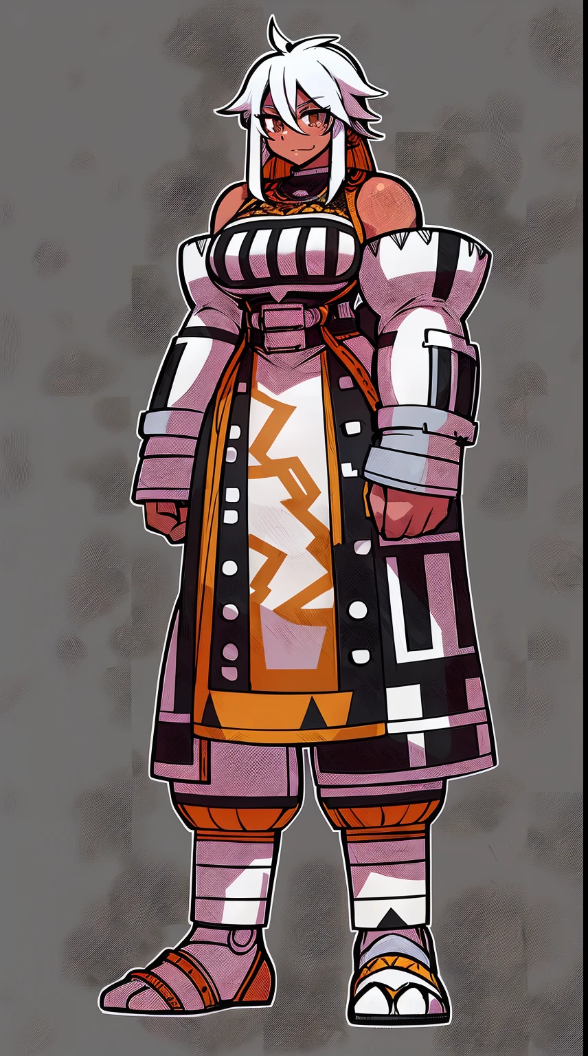 Ebony skinned female with white dreadlocks, thicc, wearing tribal warrior outfit, full body, standing, full body