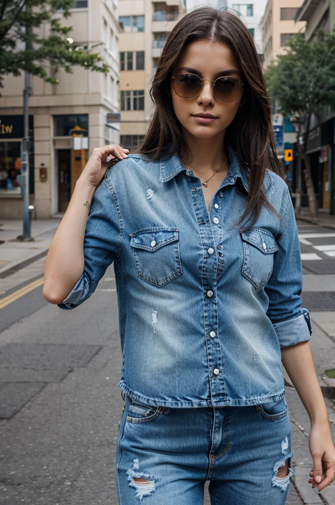 photo with sunglasses and denim shirt
