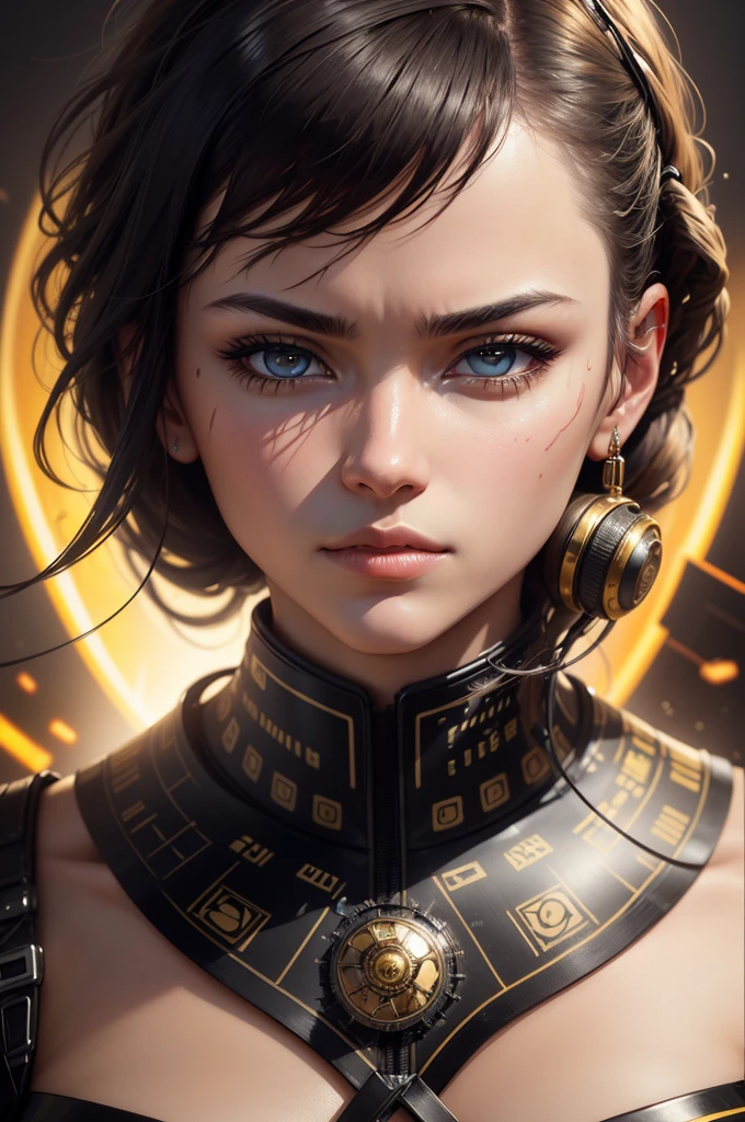 (High resolution), (Very delicate), (clear), Realistic,((A girl with black hair and golden inner color)).((cyber punk)),face,Skin realism、A fusion of Japanese style and the near future、Dark Eyes、astrology