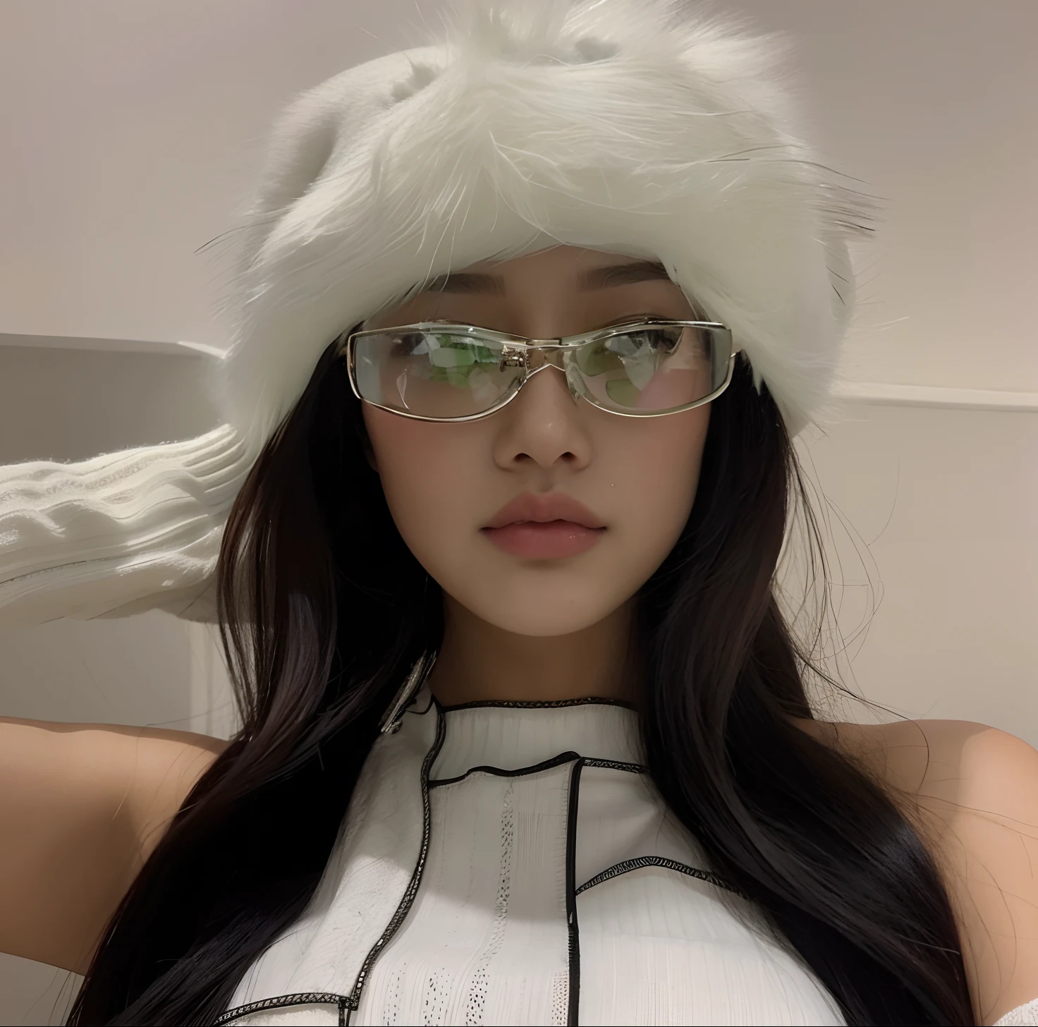 Araffe wearing a white hat and glasses while posing for a photo, Xision Wu, com pelo fofo branco, Gongbi, jennie blackpink, Parque Roseanne do Blackpink, gemma chen, Jisoo do Blackpink, Heonhwa Choe, Lulu Chen, Ulzzang, With eye Glasses, white glasses, Jinyoung Canela, Cerveja Madison, linda Delphine, Pelo branco