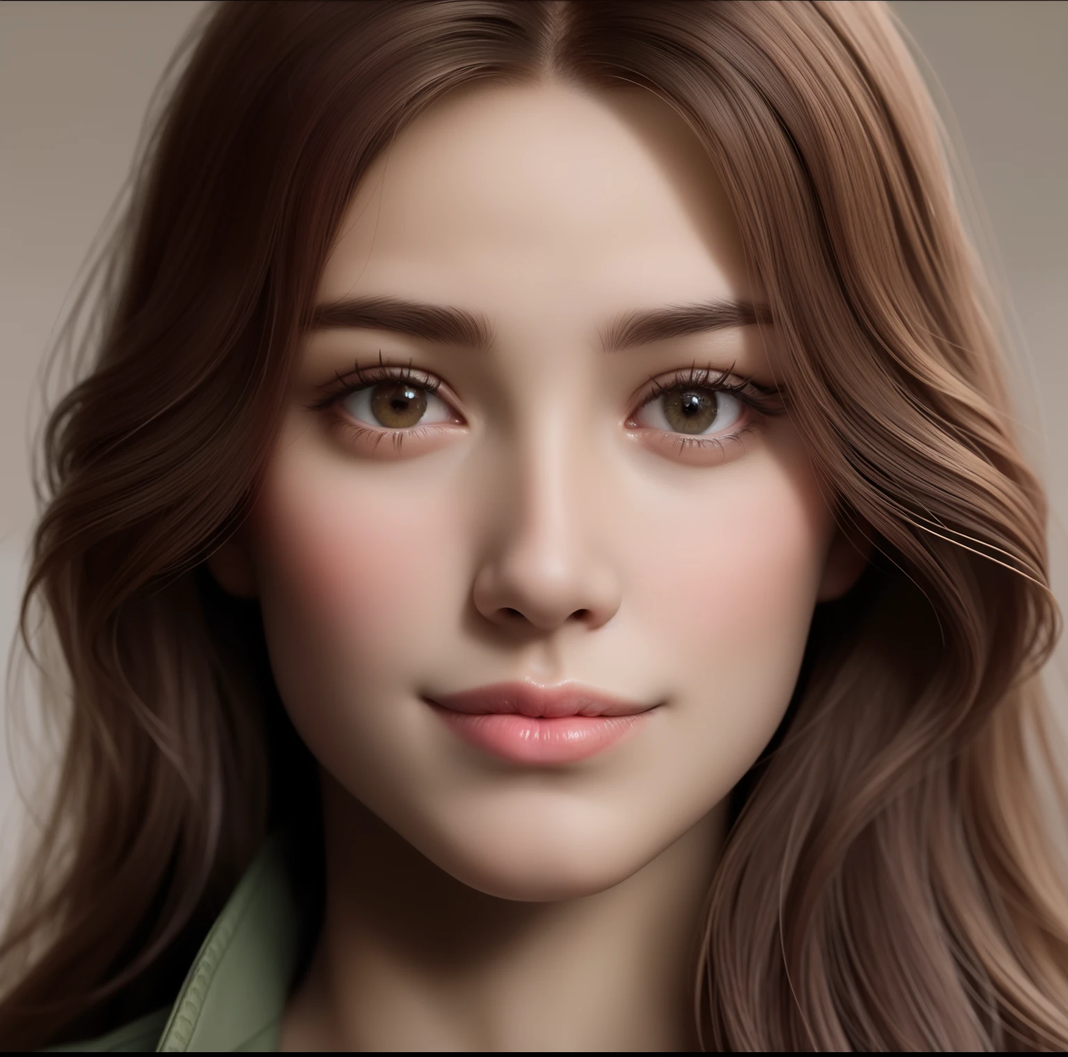 a close up of a woman with long hair and a green jacket, photorealistic beautiful face, realistic beautiful face, beautiful realistic face, highly detailed realistic face, detailed realistic face, realistic detailed face, 3d character realistic, photorealistic face, realistic digital illustration, realistic female faces, detailed and realistic faces, realistic perfect face, detailed and realistic face, photorealistic artstyle