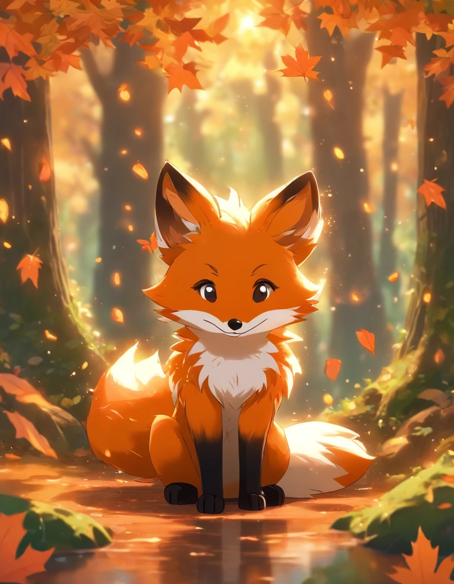 (Best Quality,4K,8K,hight resolution,masutepiece:1.2),Ultra-detailed,(Realistic,Photorealistic,Photorealsitic:1.37),Colorful autumn landscape,Lonely Fox,cute fox,autumn forest,Fox in a maple leaf cloak,Hidden Fox,Tree roots,rainy day,tranquil atmosphere,maple trees,Colored leaves,Color Fox,dark green and orange leaves,,peaceful environment,Natural lighting,Soft raindrops,Leaves in the ground,Gentle fog,The sparkling sun illuminates the forest,Majestic tree trunk,Quiet loneliness,Magical atmosphere