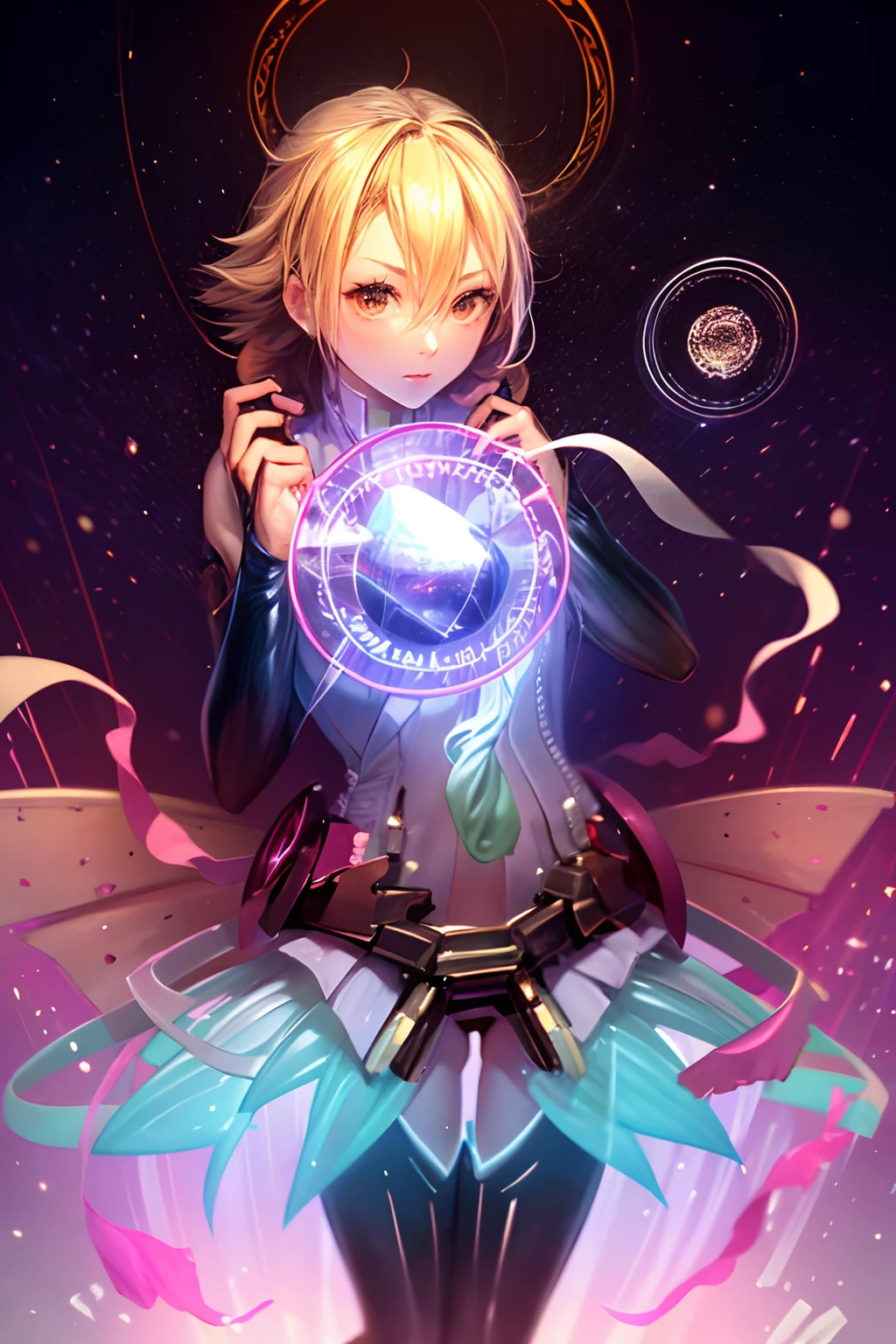 (Obra maestra:1.2), (La mejor calidad:1.2), Perfect lighting, Chica Maga Oscura lanzando un hechizo, flotando en el aire, Levitating over a magic circle , Portal de Circle, tetas grandes, escote abierto, fondo de magia. Pose sejustiva y sexy. Fuegos artificiales de fondo