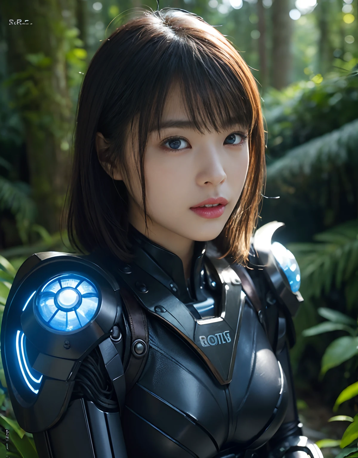 (1 Mechanical Girl)、top-quality、masterpiece、超A high resolution、(Photorealsitic:1.4)、Raw photo、1人、Fight mutants、glowy skin、(((1 Mechanical Girl)))、With a beautiful knife、(Red Metal Bodysuit)、(Fight goblings、ogre、Fierce battle with orcs),(Fight fiercely against aliens)、Fight fiercely、(beautiful forest background)、(Fighting Demonic Beasts)、(Small LED)、((super realistic details))、portlate、(Strong giant demon beast background),globalillumination、Shadow、octan render、8K、ultrasharp、Colossal tits、Raw skin is exposed in cleavage、metals、Details of complex ornaments、Japan details、highly intricate detail、Realistic light、(Mystical expression),CGSoation Trends、Blue eyes、radiant eyes、Facing the camera、neon details、(Mechanical limbs)、(blood vessels connected to tubes)、(Wires and cables connecting to the head)、Small LED、,Mechanical thighs、Toostock、(Hands are also made of machines)、(Attack of the Monster Beasts)、