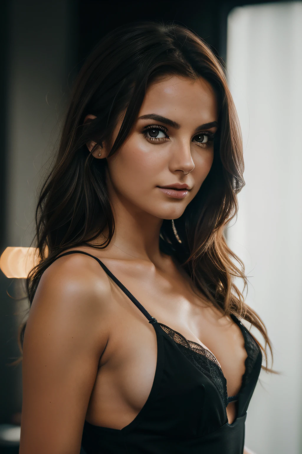 Photography of a stunning girl, Einen Minirock tragen, genießend, Kizi, Sommer, Hot Girl, (((mittlere Oberweite))), brunette hair, lang_Haar, schaut in die Kamera, symmetrisches Gesicht, fotorealistisch, Fotografie, spectacular lighting,, splendid, Spaltung, westlich, (Masterpice), best quality, high resolution, Extrem detailliert, Haut mit Poren, verschwommener Hintergrund, Depth of field, Filmische Beleuchtung