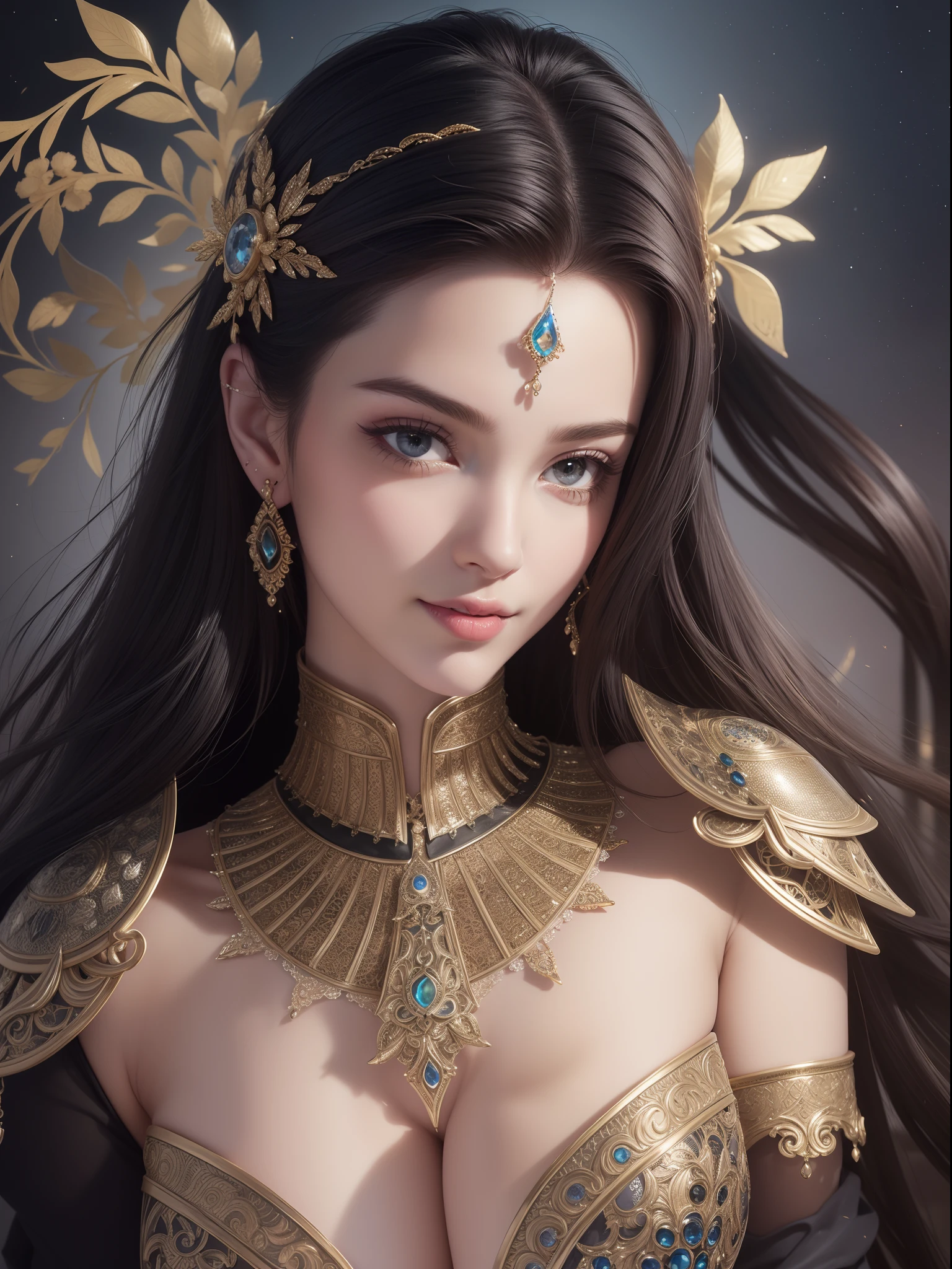 (((highest quality))), ((masterpiece)), ((complex details)), 32k, sharpness, highly detailed CG, perfect artwork, detailed and detailed details, fantastic art, fantasy work, perfect female figure, ((early 20s woman)), leg line beauty, very delicate and beautiful, best quality, beautiful detailed girl, beautiful fine eyes, face lights, realistic expression of face, Intricate details, makeup, ((staring at the viewer,crazy, faint smile:1.4))), (Female Knight: 1.8), (Full body armor: 1.9, iron, black leggings: 1.3 decoration, black, dull gloss, complex and dense, detailed, unexposed armor: 1.8))),(Detailed beautiful delicate face, detailed beautiful delicate eyes, face) Perfect proportions, perfect face modeling: 1.1, detailed skin, Detailed Skin, (Dense and Detailed Shine Gemstone Earrings:0.5), Full Body:1.5, Dark, Dark, Mad, Luxurious Chair