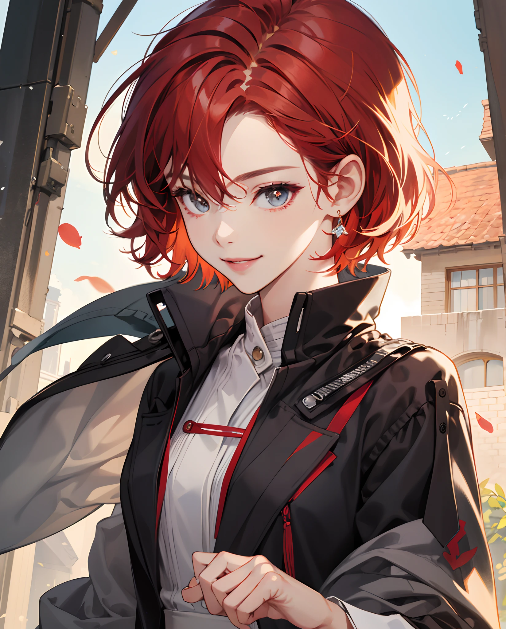 ​masterpiece、top-quality、超A high resolution、girl in suit、2D Beautiful Girl、soio、kindly smile、Red-haired、short-haired、Eyes are drawn in detail、The face is depicted in detail、Clothes are depicted in detail、animesque、illustratio