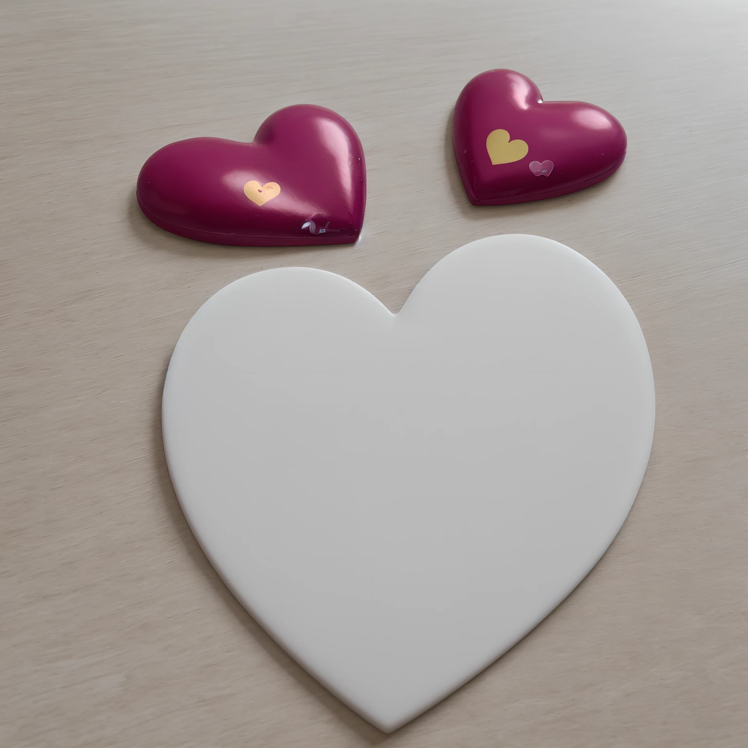 a realistic heart-shaped sticker on a white table