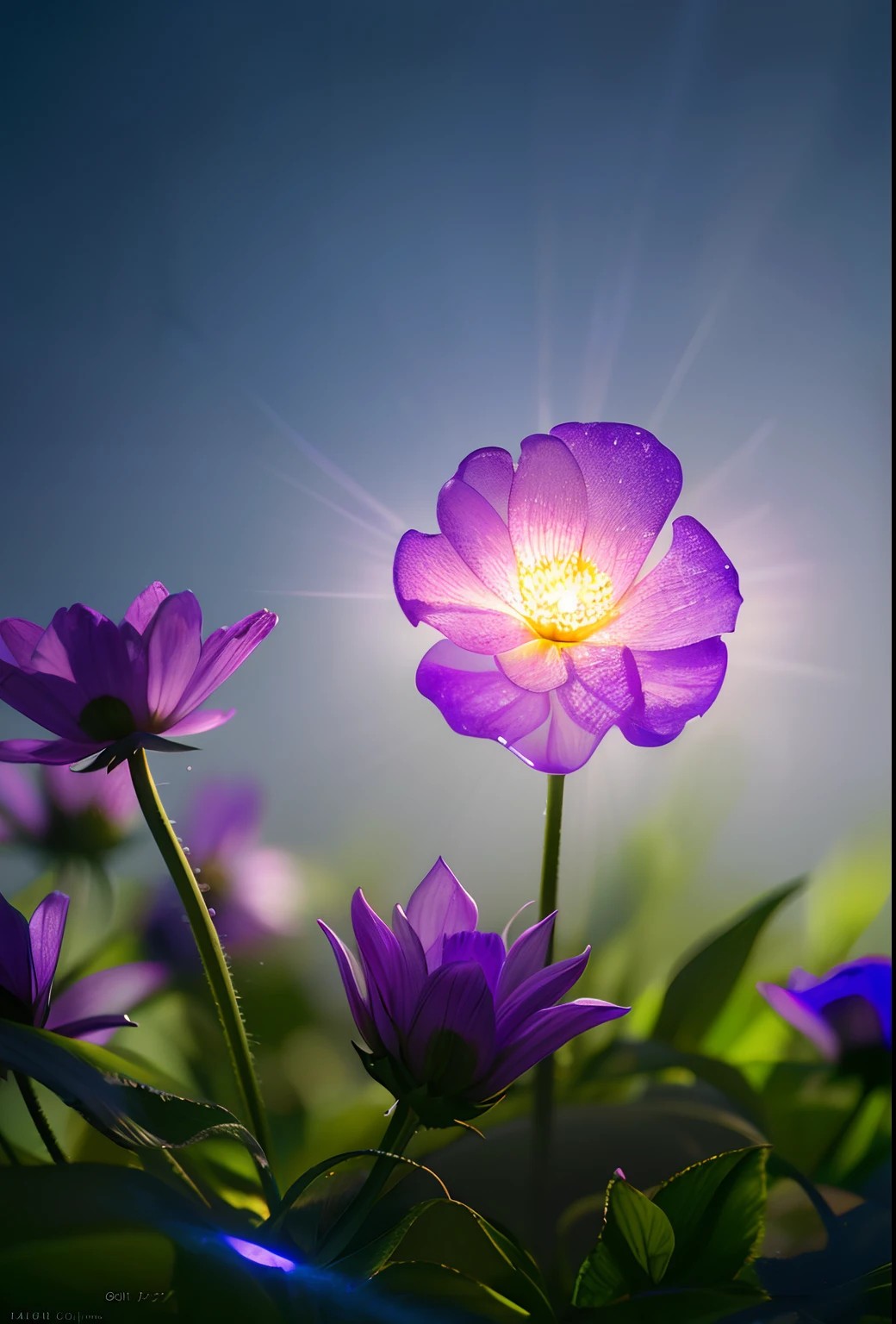Summer Album Covers, Holographic Flowers, Gradient translucent glass melt, Laser Effects, Caustics, Karen Core, Ultra-artistic expression, surrealism, clean back ground, macro, Film Lighting, Nature Photography, Super Detail, Octane Rendering, 8K