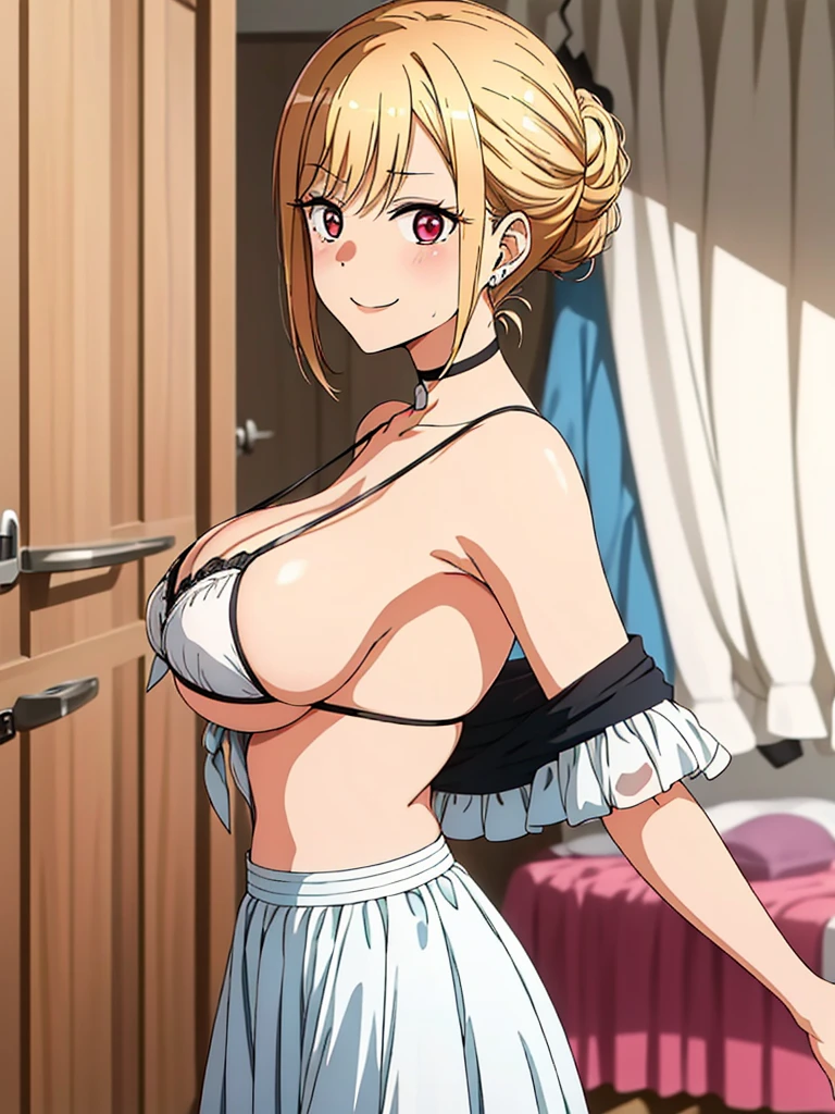 ((masutepiece, meilleur qualité, Haute résolution, nffsw, Pixel parfait, profondeur de champs, 4K, nffsw, nffsw)), 1fille dans, Célibataire, seulement, Lori, Belle fille d’anime, Beau style artistique, 
gros plan, À la recherche du spectateur, 
corps parfait, 
rougir, sourire, 

Foyer, 
Sagri Izumi, chignon à cheveux, Cheveux courts, gros boob, 

Uniformes scolaires, chemise blanche, jupe, soutien-gorge rose, 
Fièvre, trempé, ouvrir bouche, embrasser, Averses, Sombre, cheveux mouillés, vêtements mouillés, 
Chambre Crass,