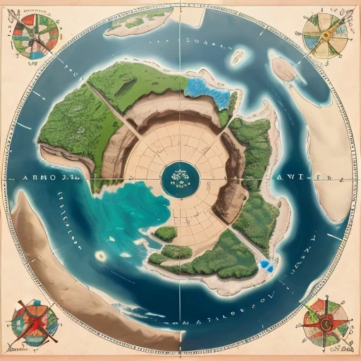 Fantasy map with crater in the middle and a large island