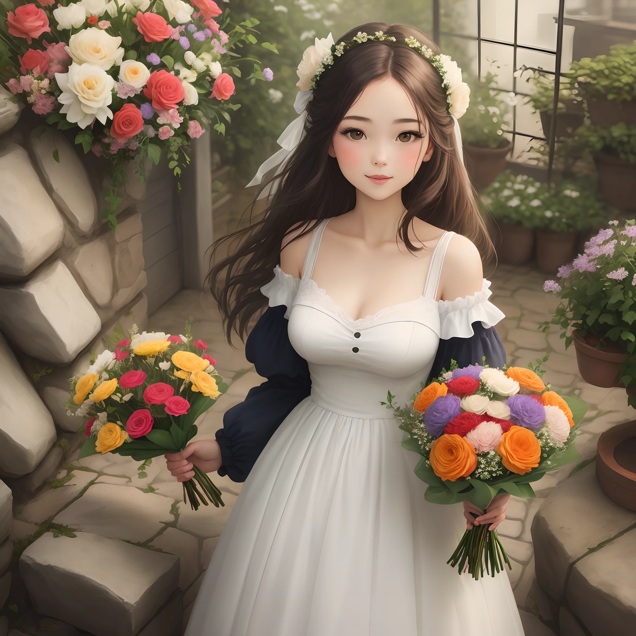 Girl with a bouquet of flowers