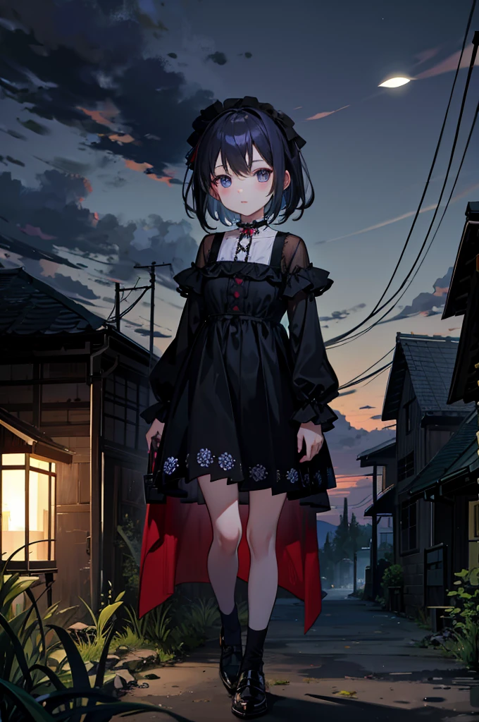 One Little Girl,Wearing a very old dress,the night,Eschatological,废墟,