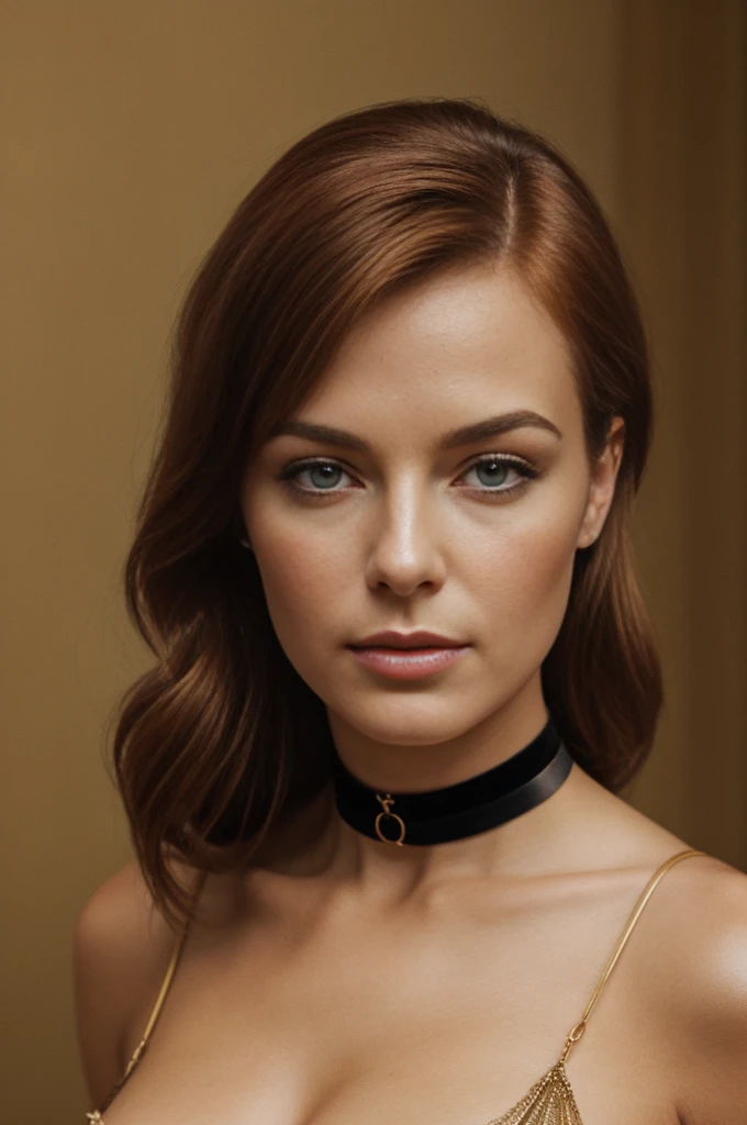MILF, photo vintage, visage parfait, proportionnel avec le corps, (belles mains ), rousse, Taquine, tache de rousseur, award-winning photo, choker
