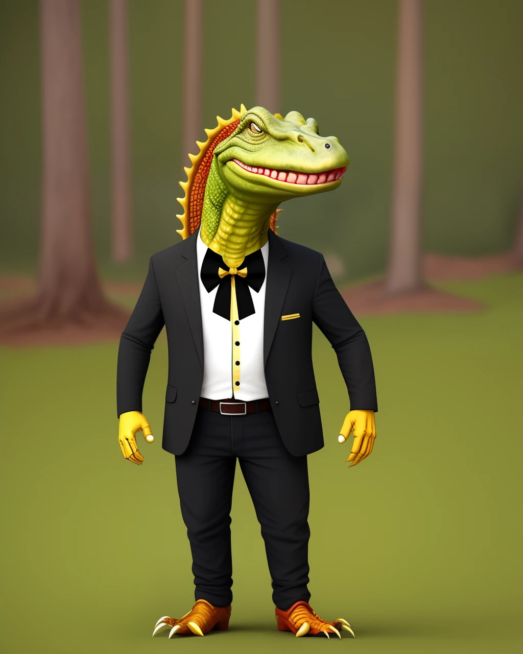 Black and gold anthropomorphic aligator