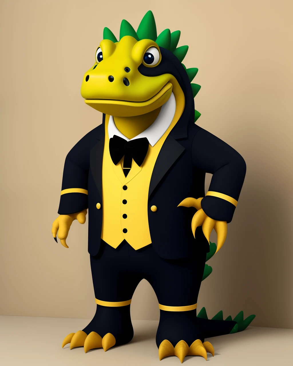Black and gold anthropomorphic aligator