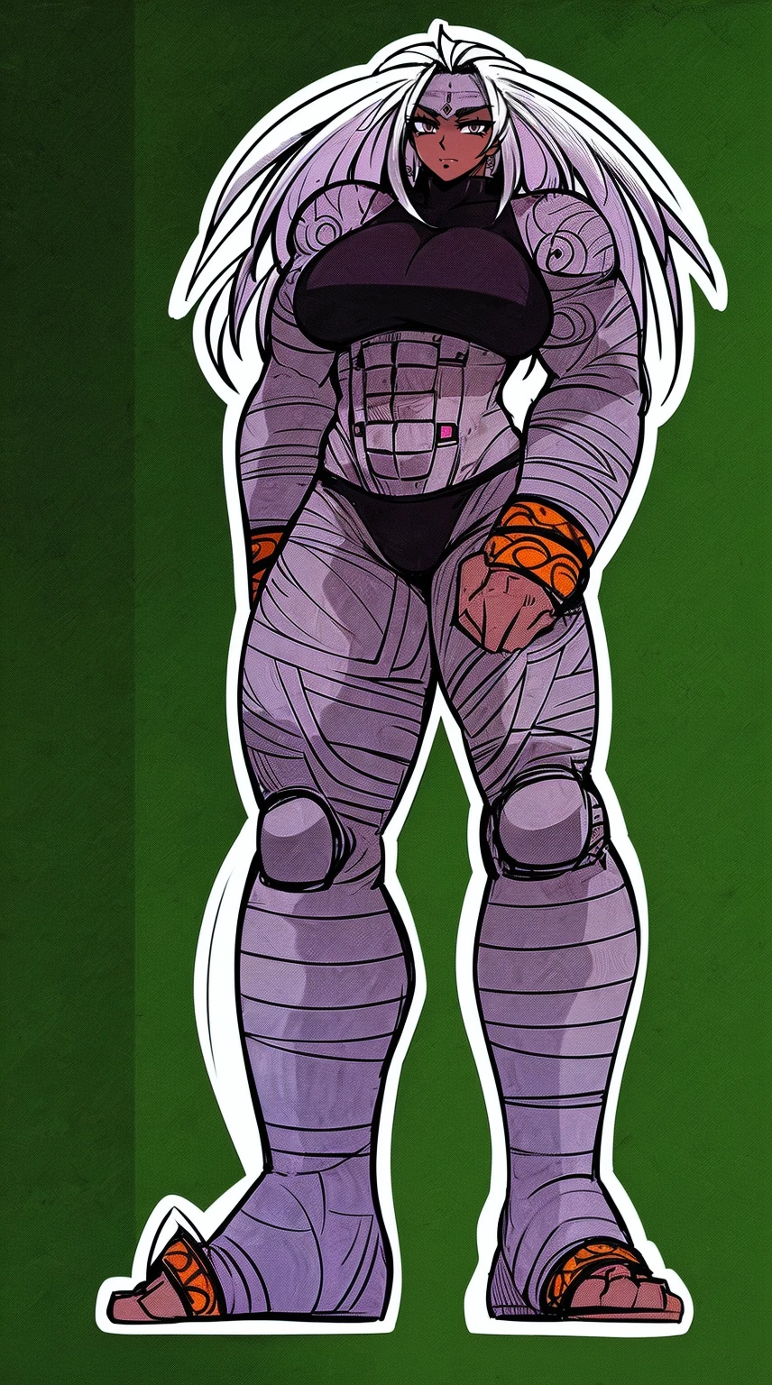 Ebony skinned female with white dreadlocks, thicc, wearing tribal warrior outfit, full body, standing, full body