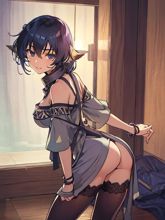 karulawaturei, standing, solo, sundress, masterpiece, best quality, detailed face, detailed eyes, highres, black stocking, big ass
