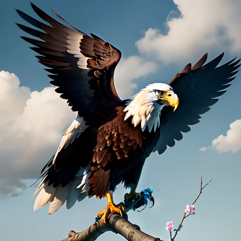 Bald eagle holding cottonwood branch