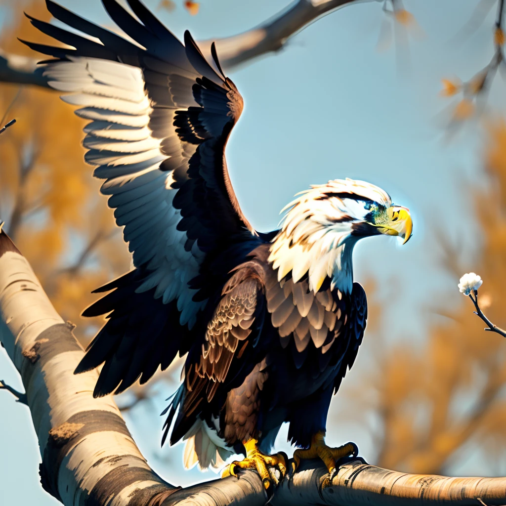 Bald eagle holding cottonwood branch