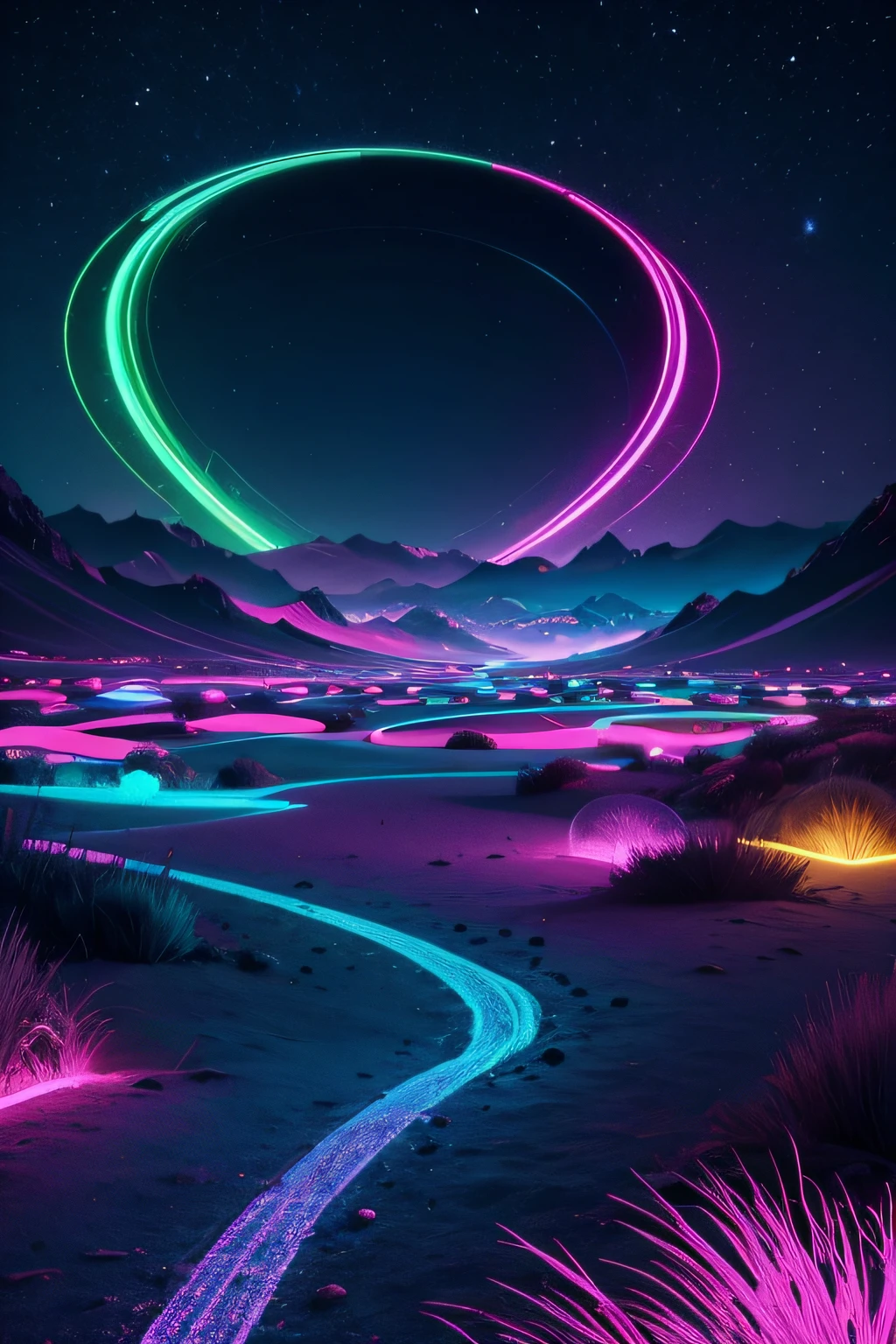surreal colorful neon landscape