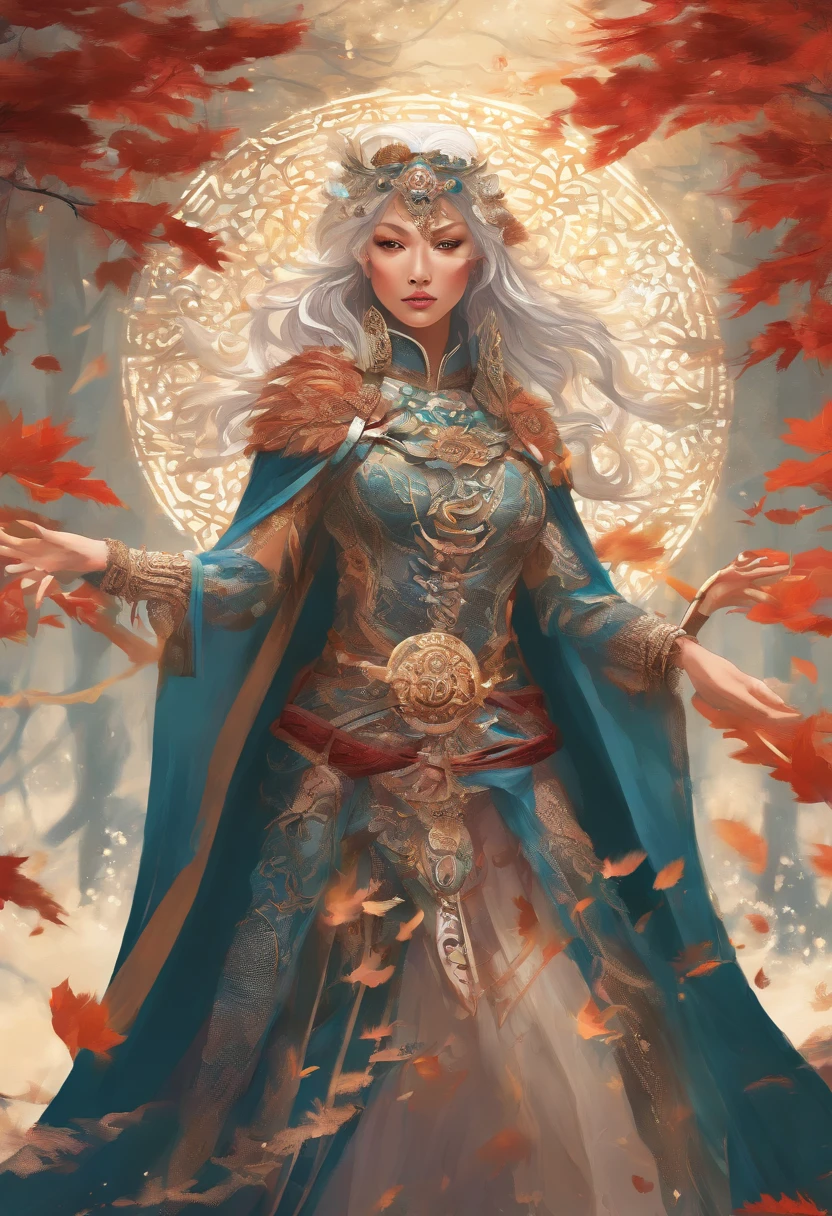 Craft a visually captivating scene featuring a stunning woman adorned in a cloak made of intricate scales, each reflecting a subtle iridescence. Envision her in a dynamic fighting pose, holding a katana with a mix of elegance and lethal precision. Dive into micro-details, showcasing the delicacy of her features, from the strands of hair tousled in the wind to the intricate patterns in her eyes.
Place her in a dusty background, the air filled with suspended particles that catch the ethereal glow of sunlight. Integrate swirling leaves into the atmosphere, caught in motion as if responding to the energy of her martial stance. The dusty setting should enhance the overall mystique, emphasizing the woman's beauty against the rugged backdrop.
Zoom in on the katana, emphasizing the fine craftsmanship of the blade and its subtle reflections. Illuminate the scales of her cloak individually, adding depth and dimension to the detailed texture. Ensure her expression radiates a mix of determination and grace, embodying both the fierceness of battle and the allure of her presence.
This detailed prompt aims to inspire a micro-detailed and immersive depiction of a beautiful woman in a scales cloak, engaged in a dynamic fighting pose with a katana, set against a dusty background with leaves swirling around her.